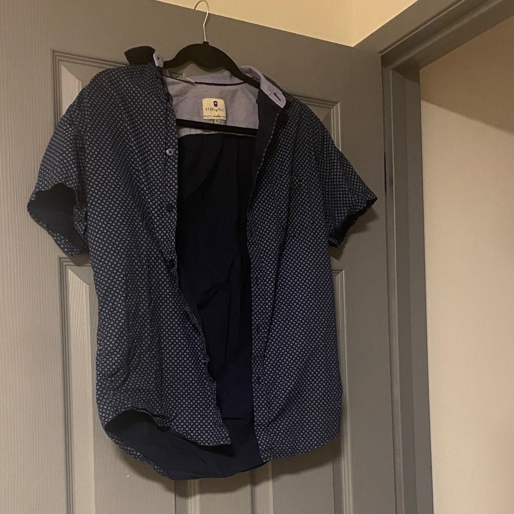 Navy Blue Stars and Polka Dot Short Sleeve button up Shirt steel and jelly